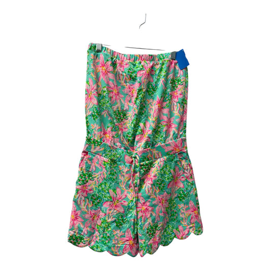 Romper Designer By Lilly Pulitzer In Green & Pink, Size:S