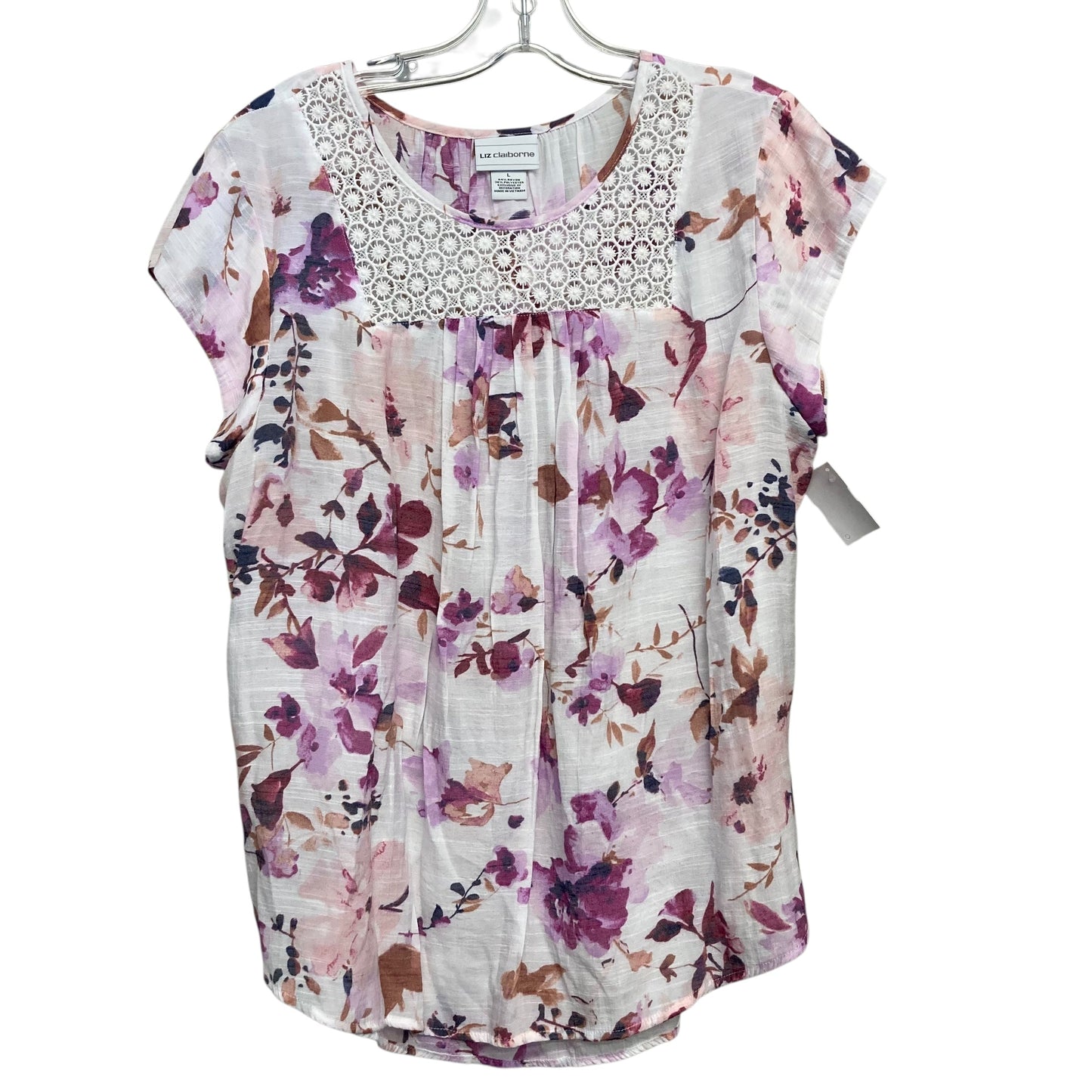 Top Ss By Liz Claiborne In Floral Print, Size:L