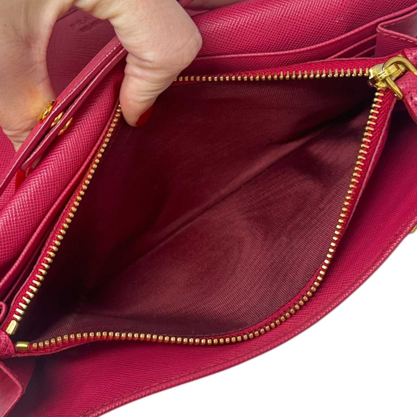 AS IS Saffiano Wallet On A Chain Crossbody Luxury Designer By Prada, Size: Small