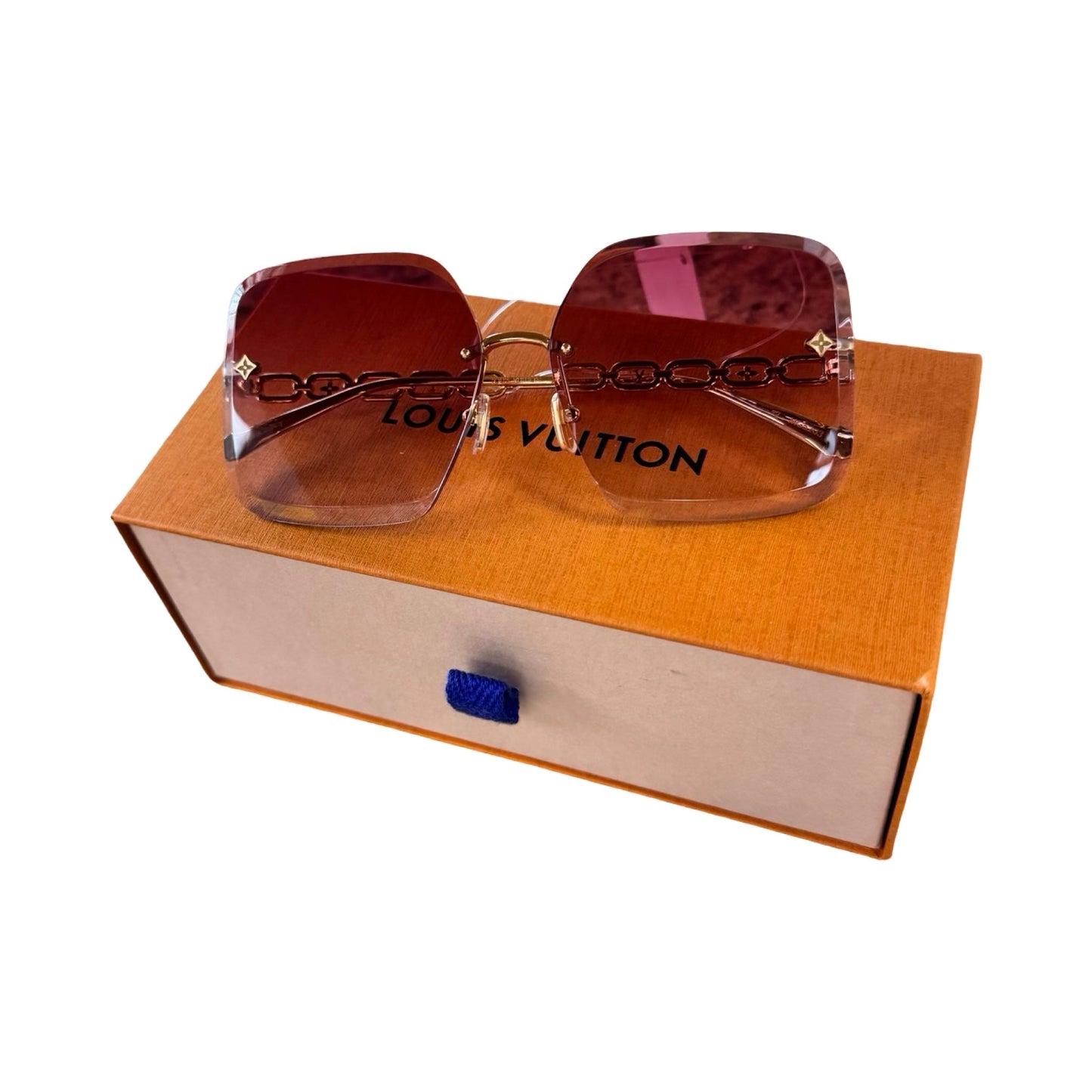 Jewel Square Sunglasses Luxury Designer By Louis Vuitton In Gold & Pink, Size: Z2422U 9J2 62 14 140