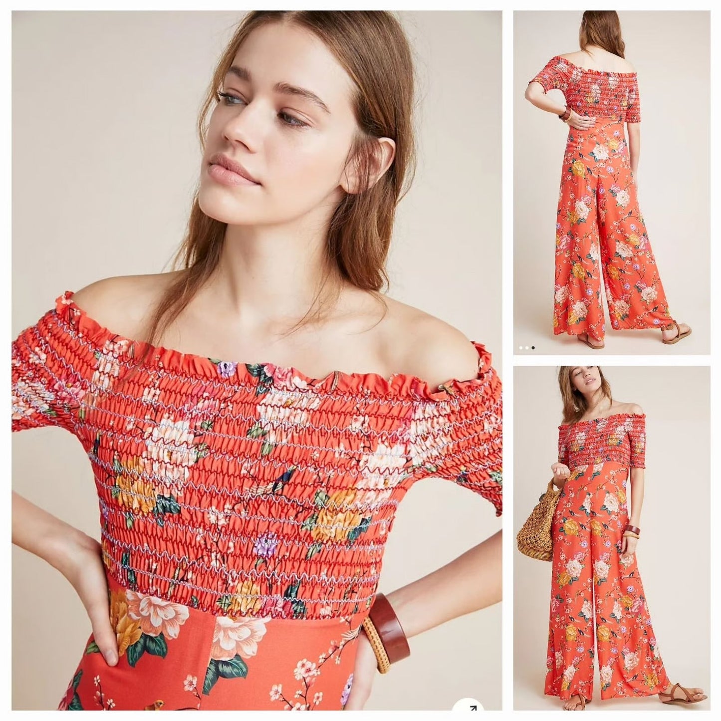 Farm Rio Paraiso Off-The-Shoulder Jumpsuit By Farm Rio In Orange, Size: M