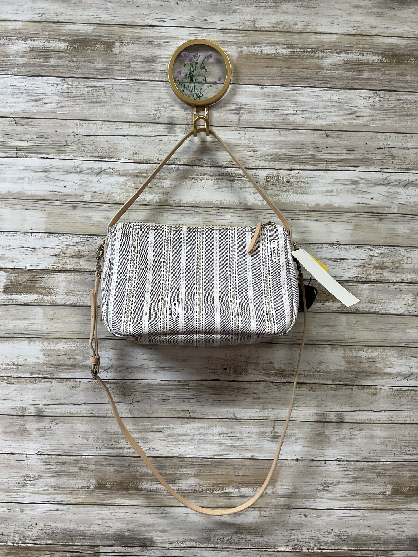 Handbag Designer By Coach In Cream & Grey, Size:Medium