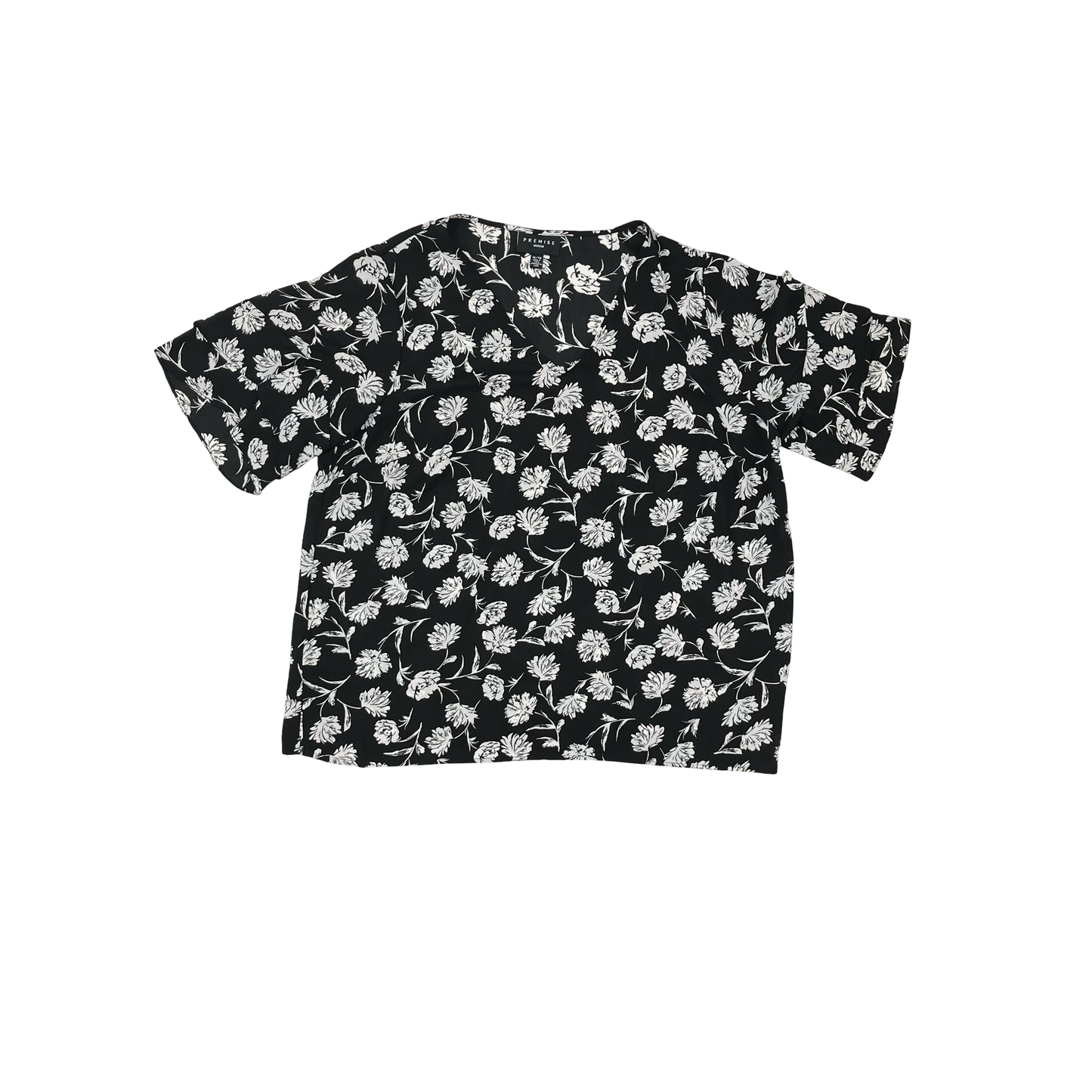 Blouse Short Sleeve By Premise In Black & White, Size: 1x