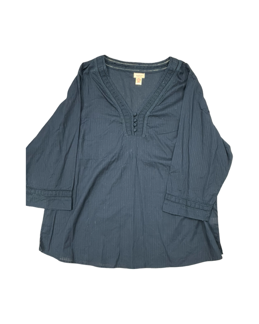 Top 3/4 Sleeve By Northcrest In Black, Size:2X