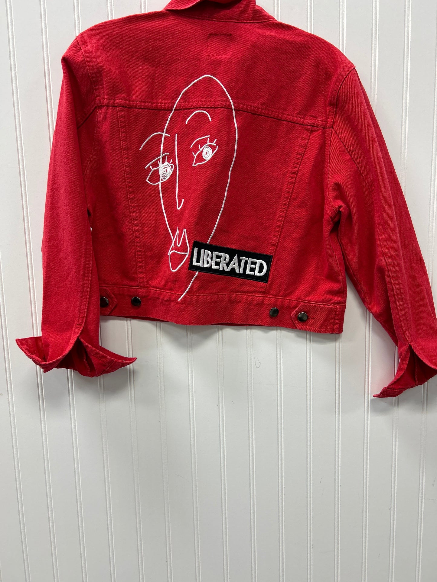 Jacket Denim By Clothes Mentor In Red Denim, Size:S