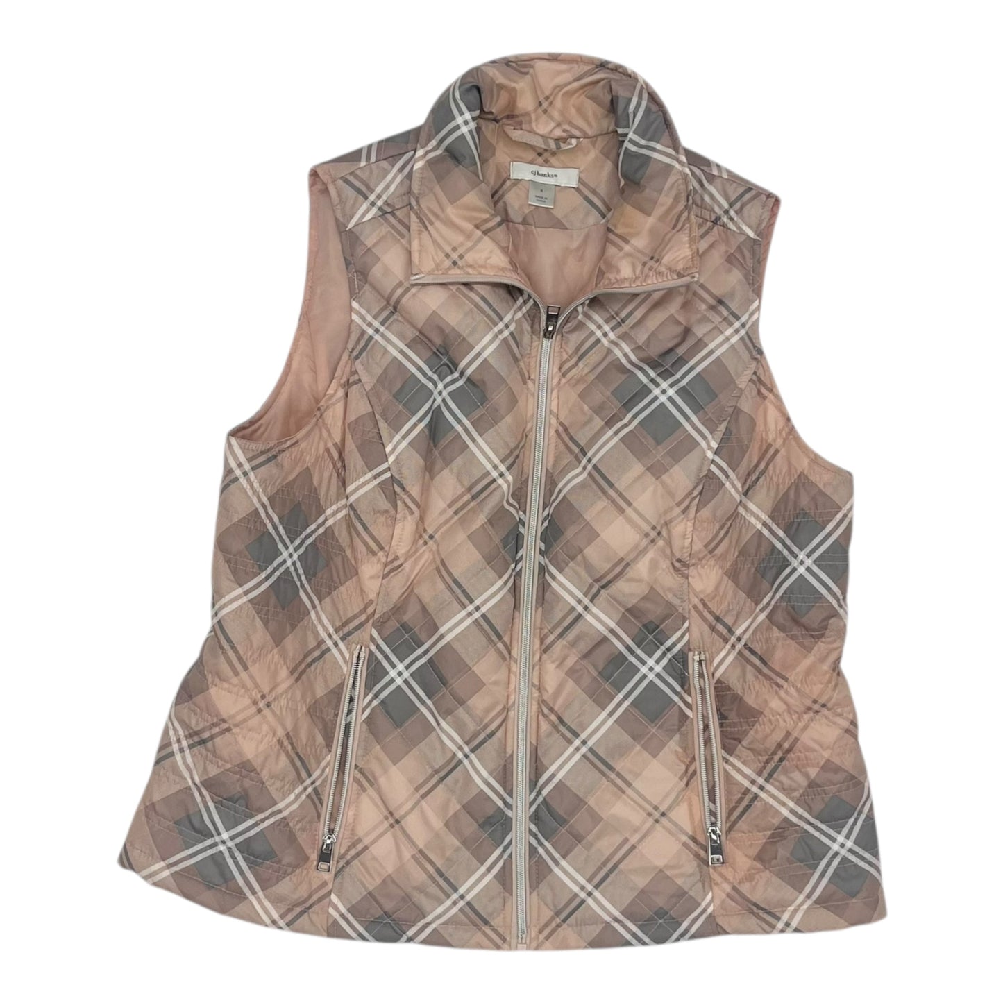 Vest Puffer & Quilted By Cj Banks In Grey & Pink, Size:1X