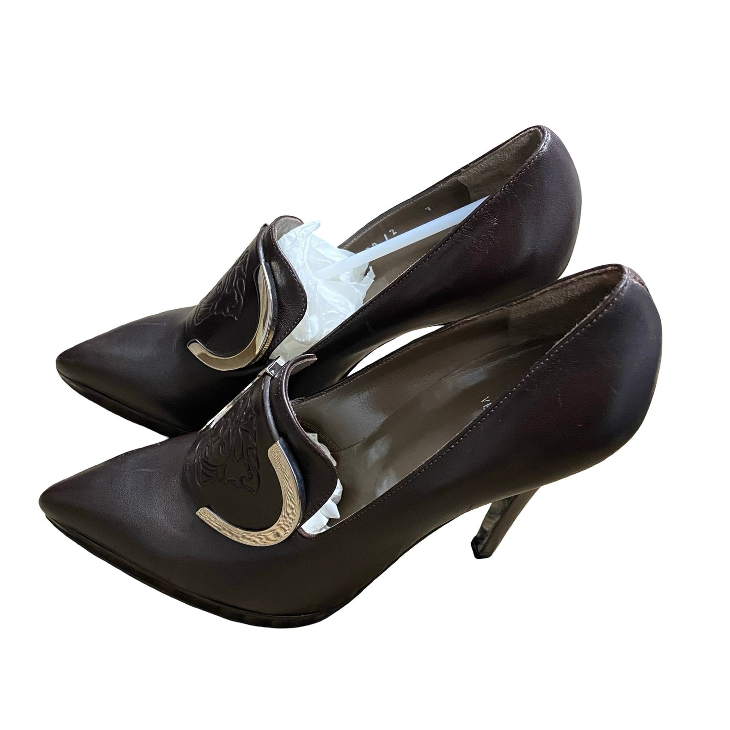 Shoes Luxury Designer By Versace In Brown, Size:7