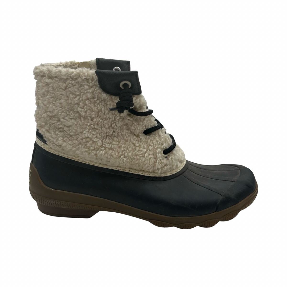 Boots Ankle Flats By Sperry In Black & Cream, Size:7
