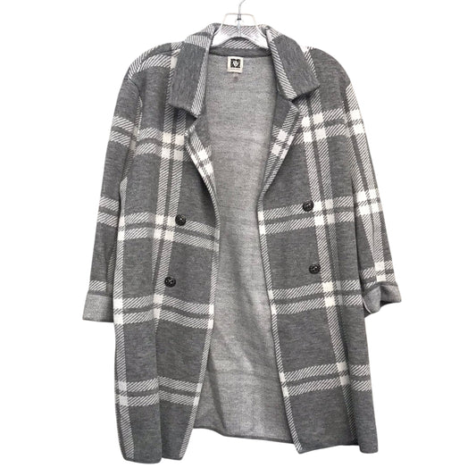Sweater Cardigan By Anne Klein In Plaid Pattern, Size:L