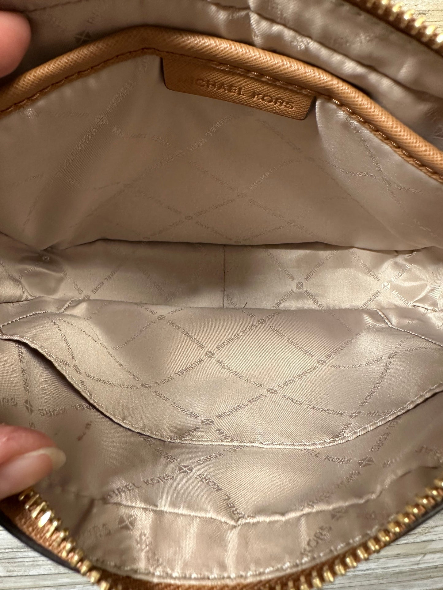 Crossbody Designer By Michael Kors In Brown & White, Size:Medium