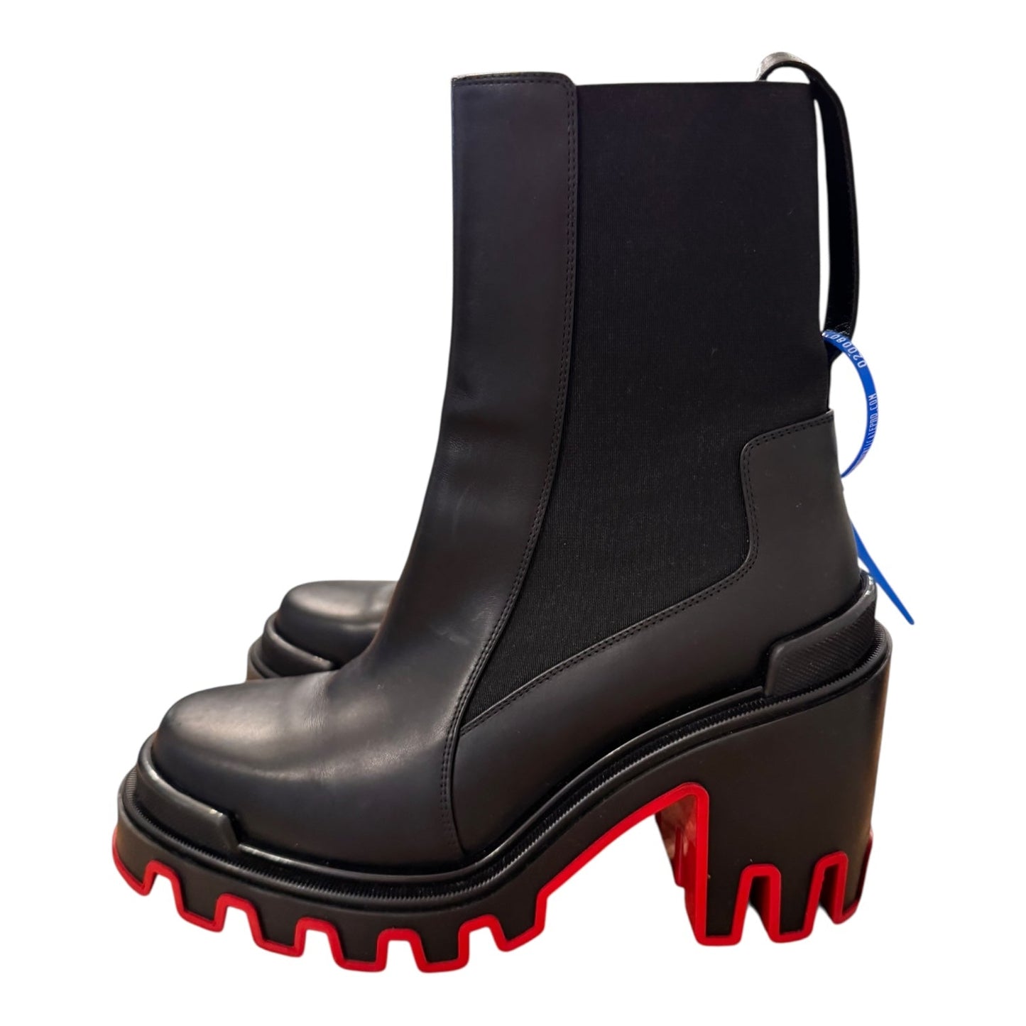 Boots Luxury Designer By Christian Louboutin In Black & Red, Size:8