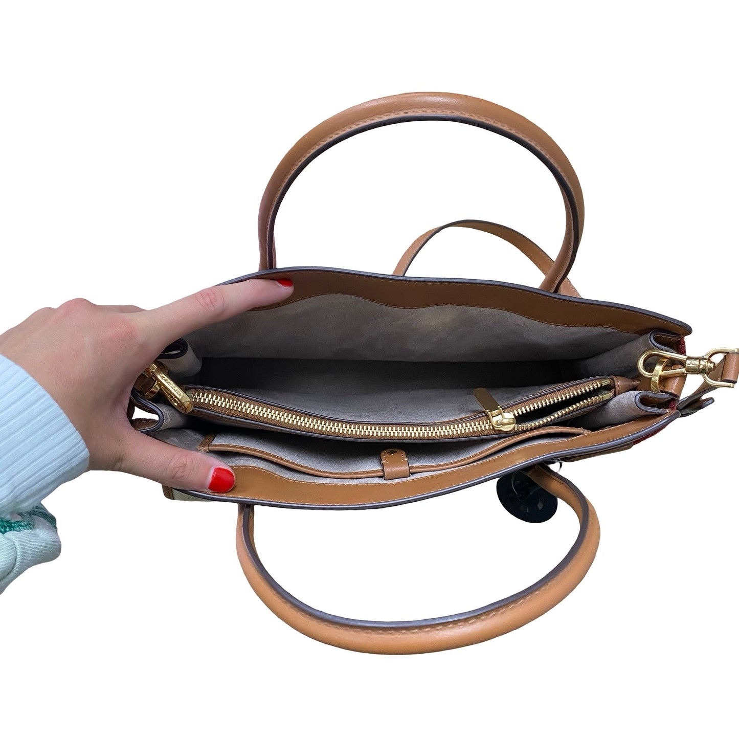 Handbag Designer By Kate Spade In Brown & Cream, Size:Medium