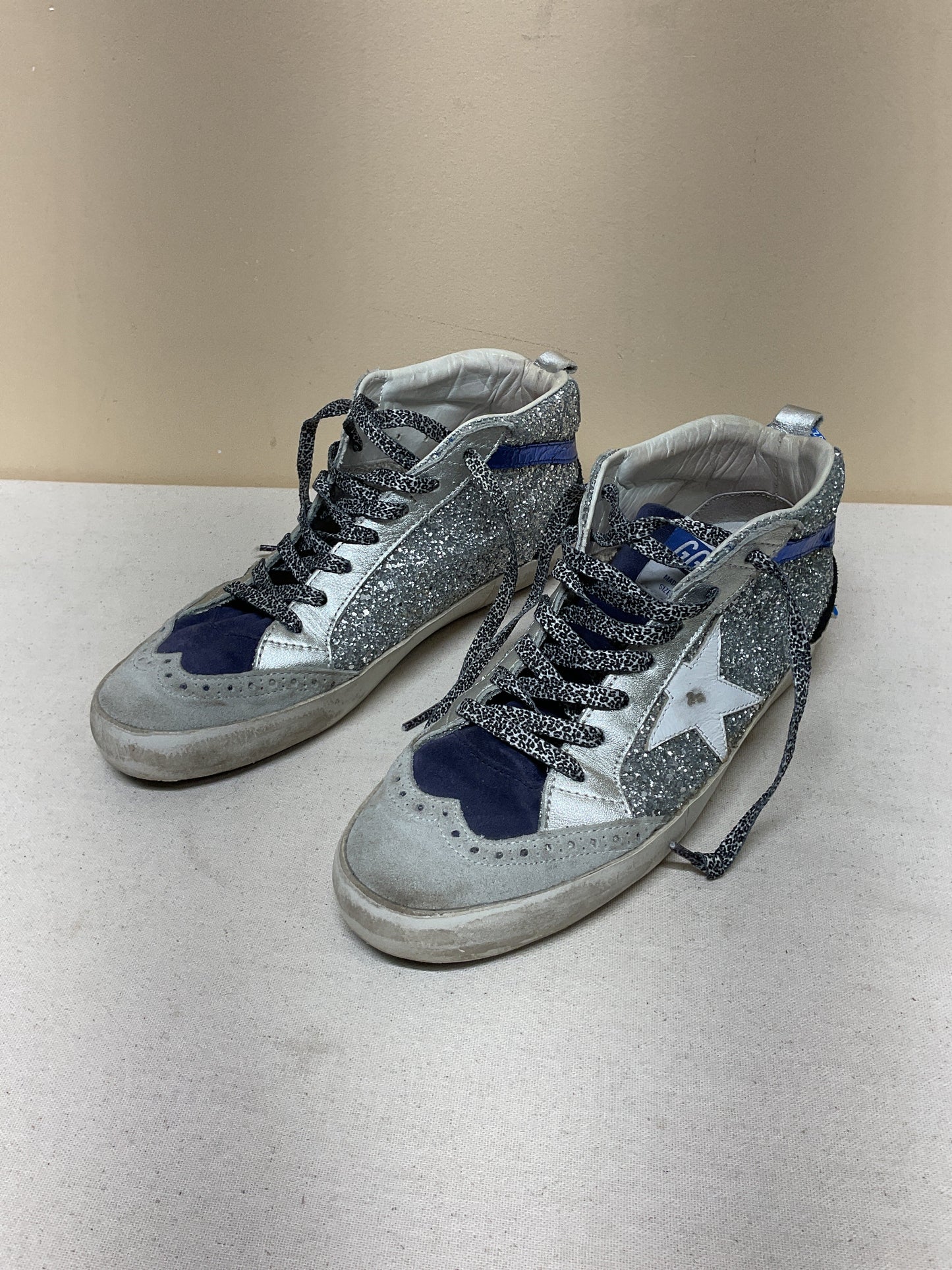 Shoes Luxury Designer By Golden Goose In Blue & Silver, Size:8.5