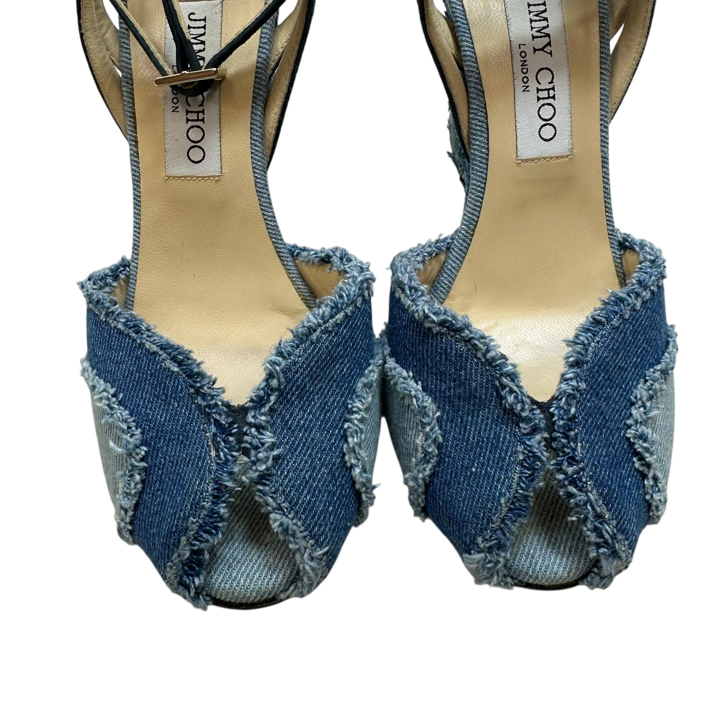 Sandals Luxury Designer By Jimmy Choo In Blue Denim, Size: 6