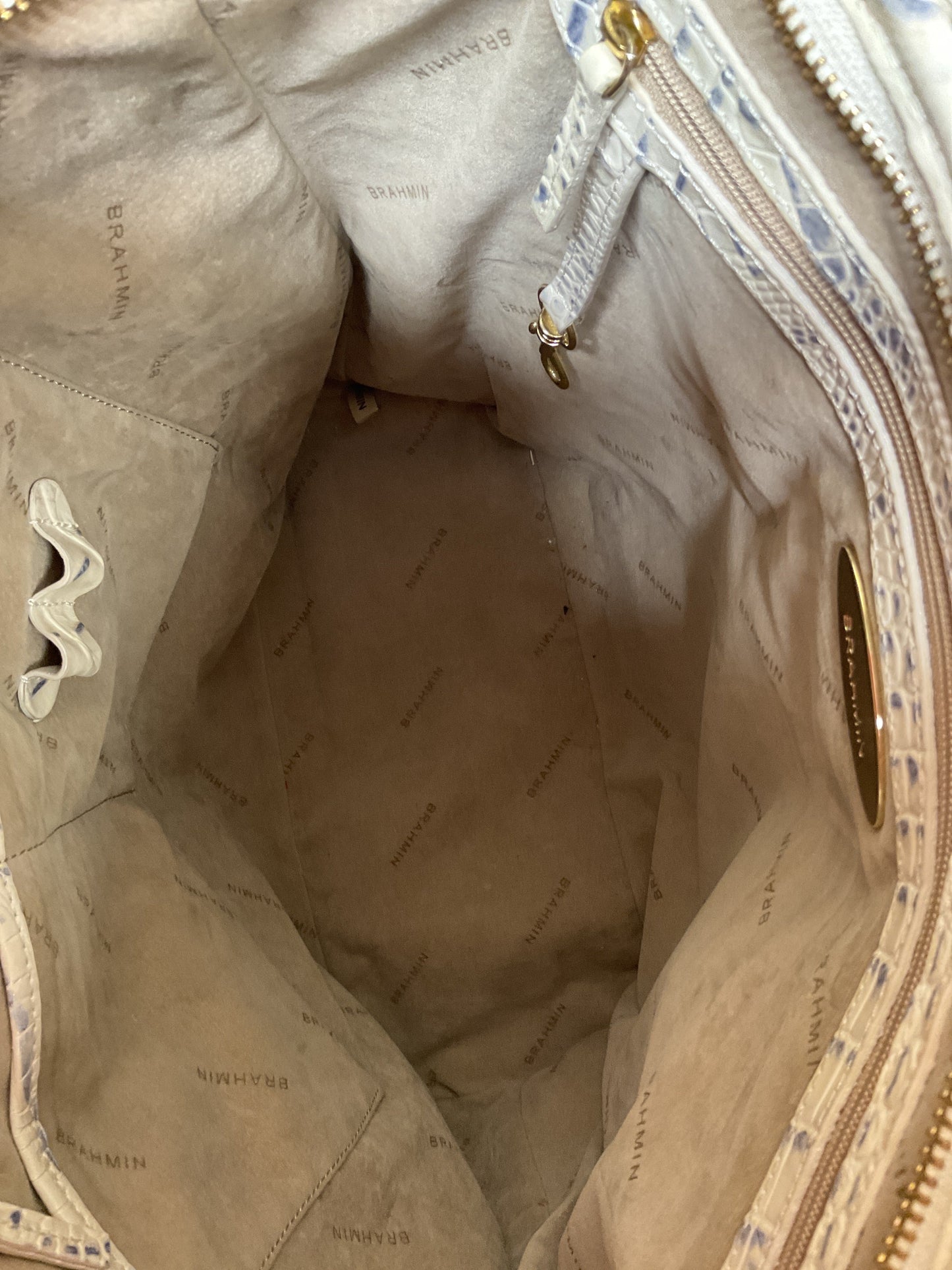 Handbag Designer By Brahmin In Grey & White, Size:Large