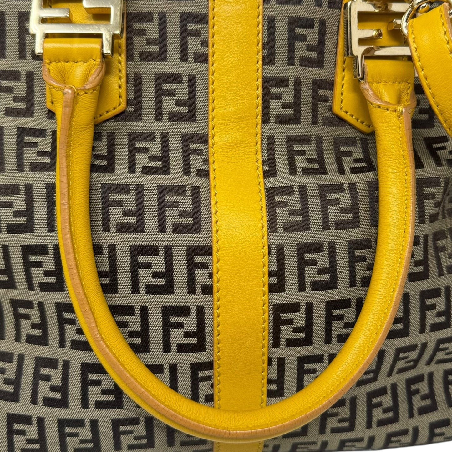 Zucchino Leather Trim Canvas Handbag Luxury Designer By Fendi, Size: Medium