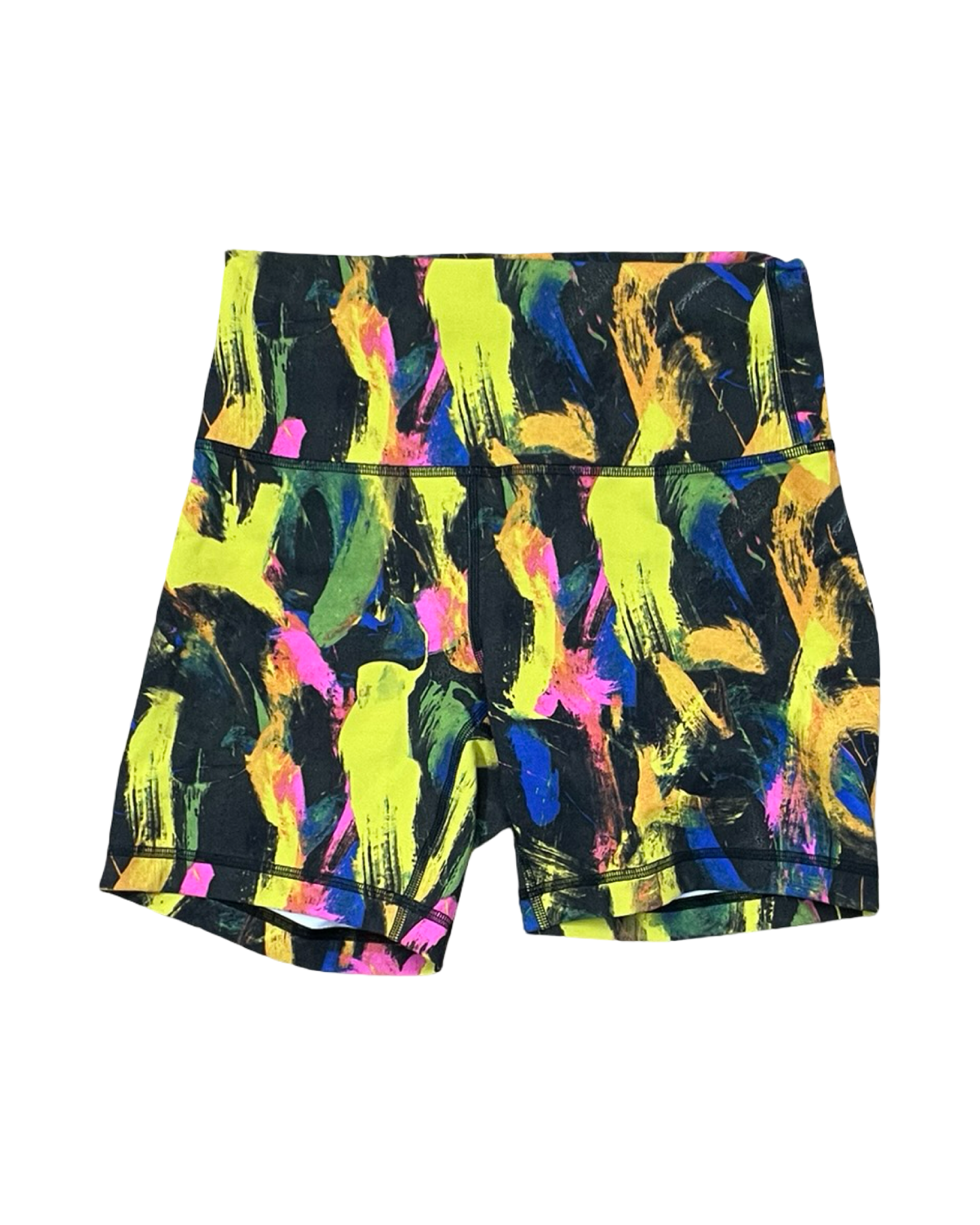 Athletic Shorts By Lululemon In Black & Yellow, Size:M