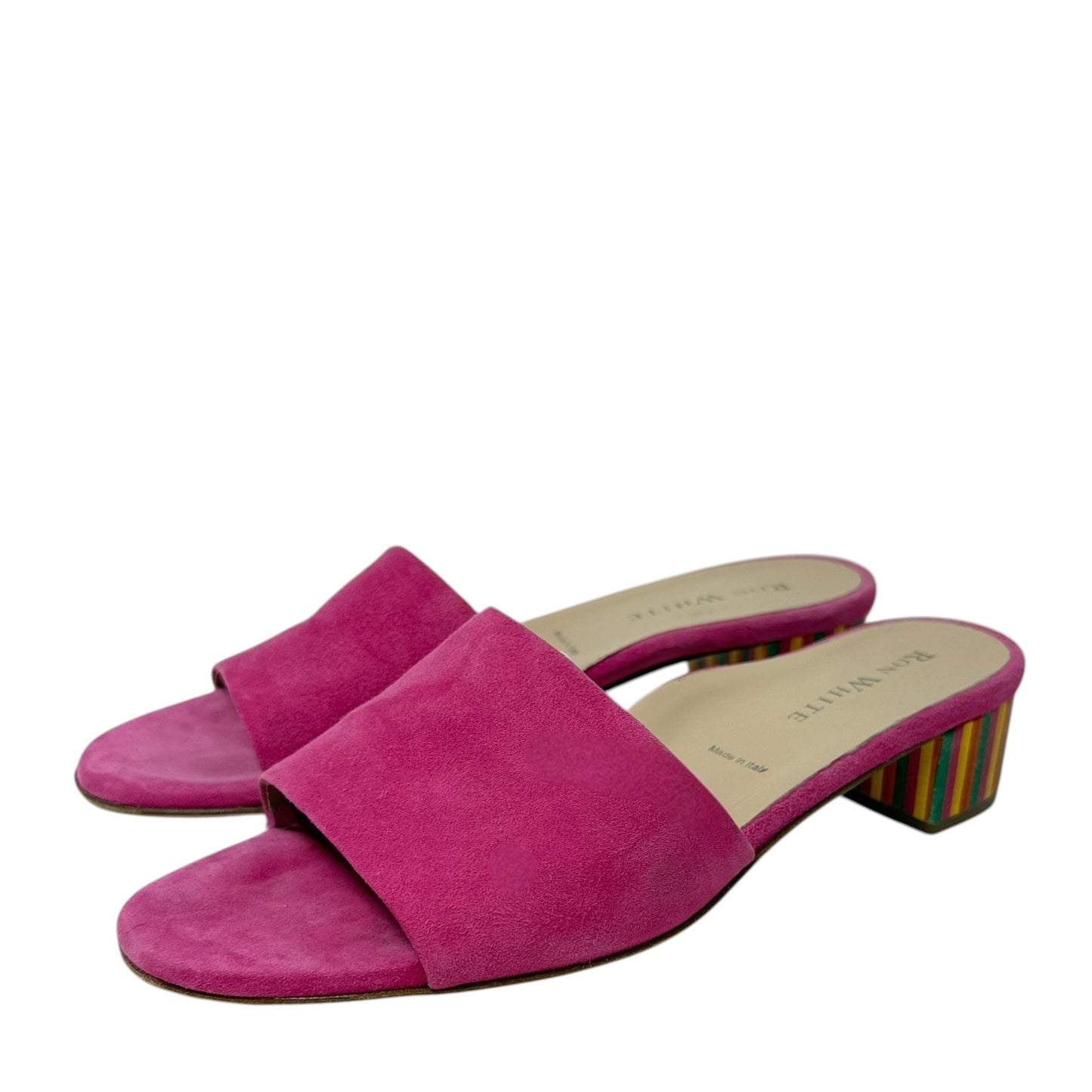 Suede Striped Block Heel Mule Sandals By Ron White In Pink, Size: 8.5