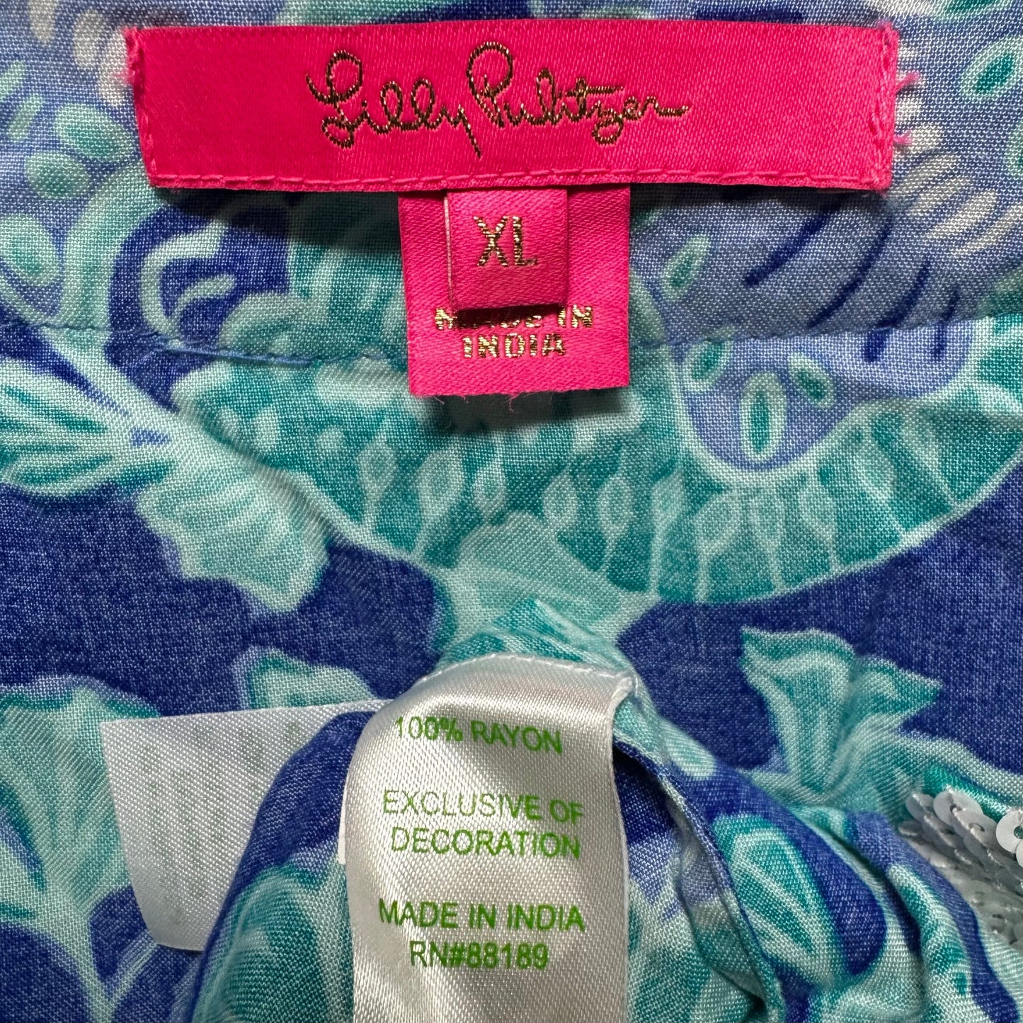 Sequin Trim Tunic Designer By Lilly Pulitzer In Aqua, Size: Xl