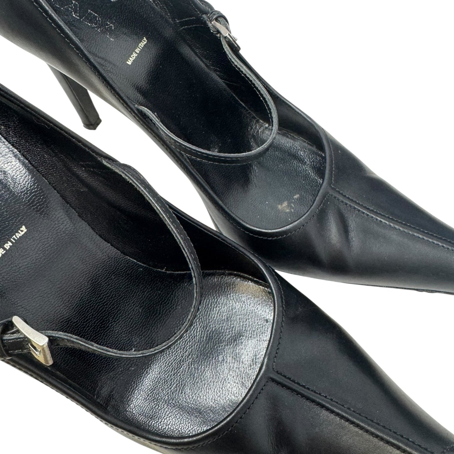 Heels Shoes Luxury Designer By Prada In Black, Size: 10 (IT 40)