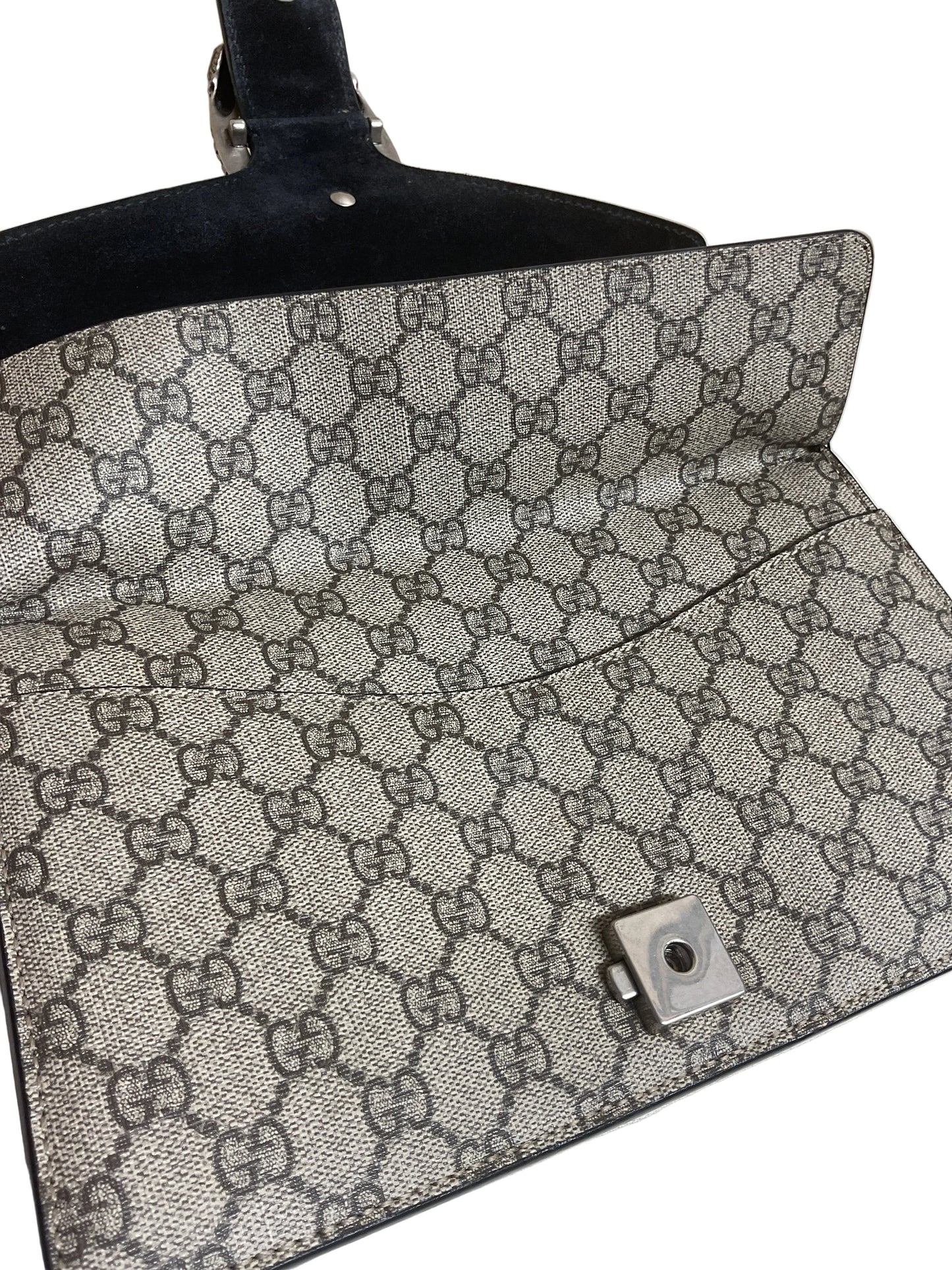 Handbag Luxury Designer By Gucci In Black & Tan, Size:Medium