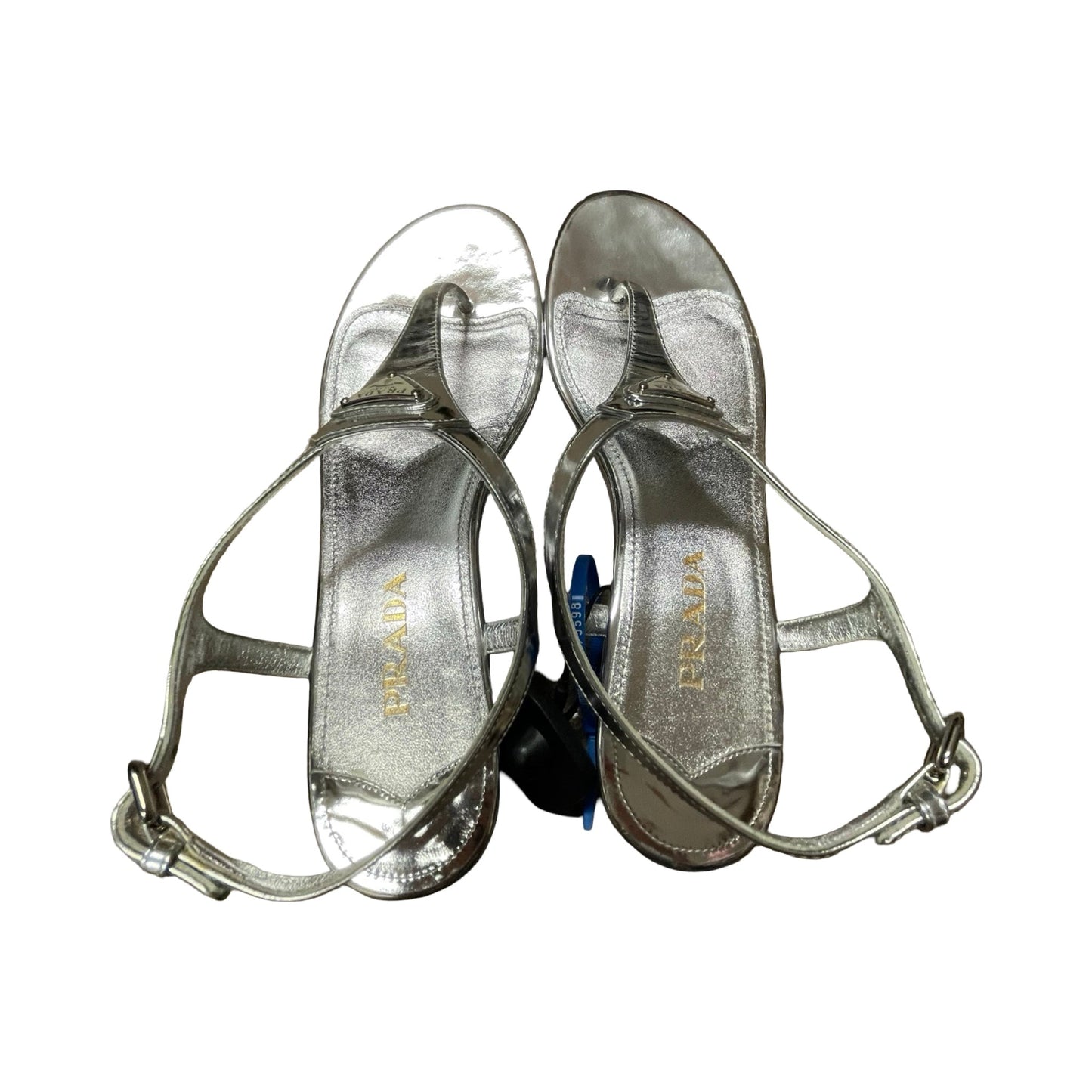 Sandals Luxury Designer By Prada In Silver, Size:9 (EU39.5)