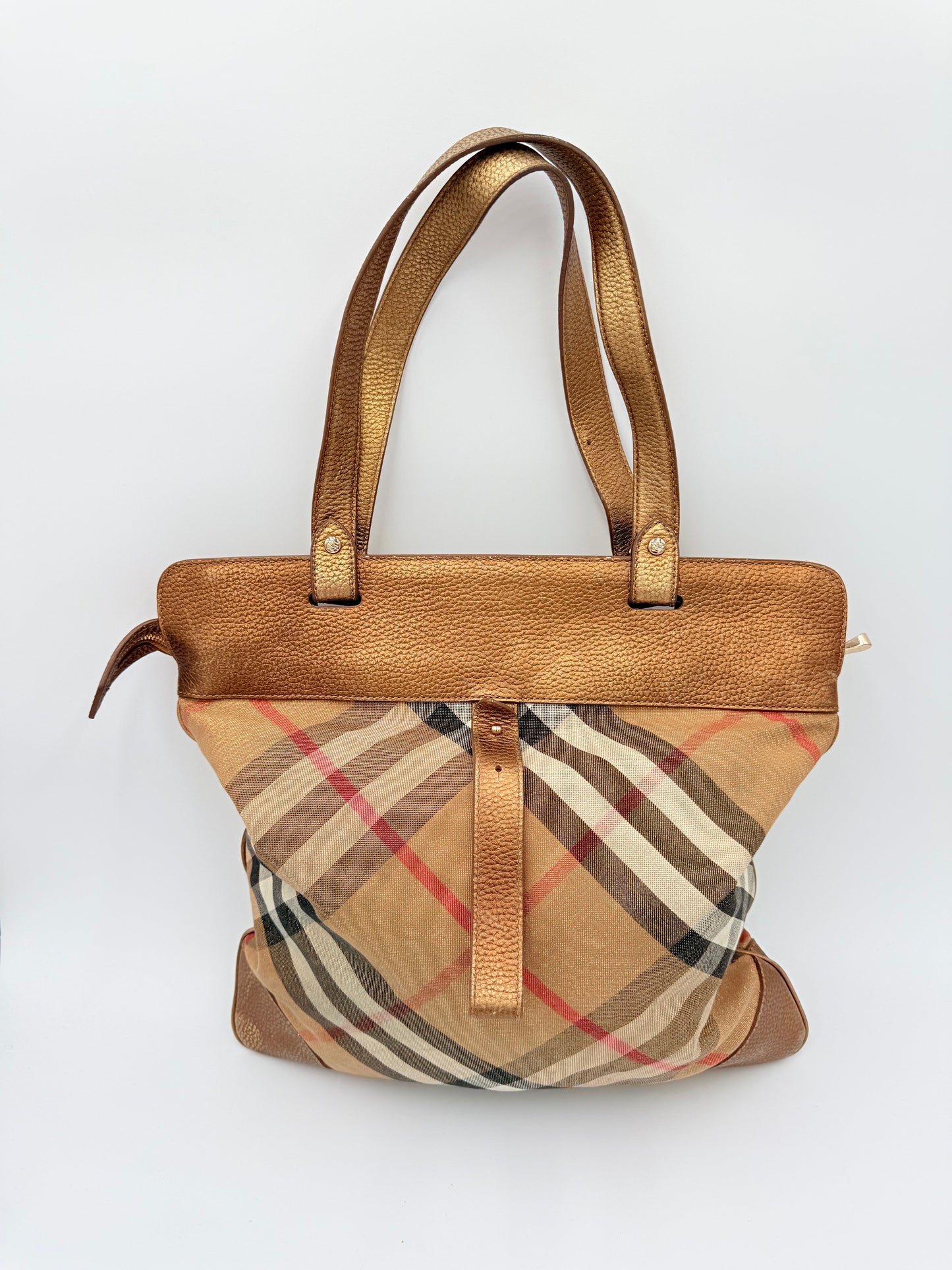 Handbag Luxury Designer By Burberry In Plaid Pattern, Size:Medium