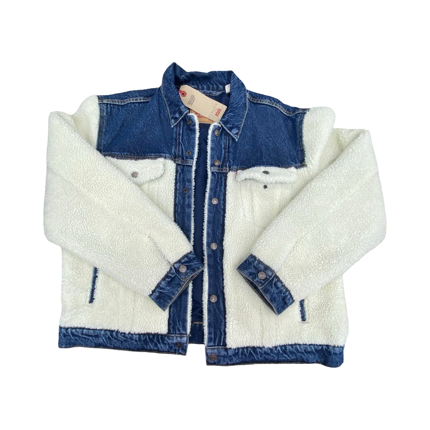 Jacket Faux Fur & Sherpa By Levis In Blue & White, Size:Xl