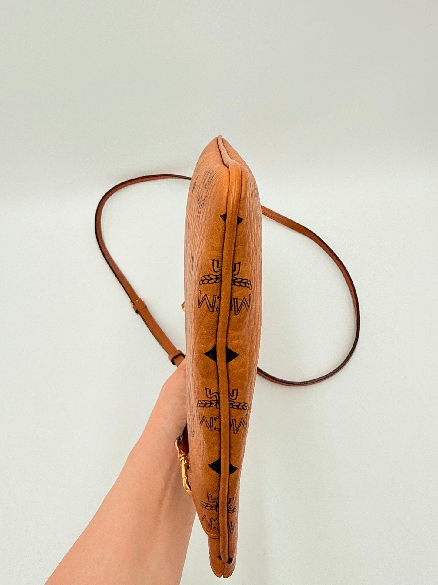 Crossbody Luxury Designer By Mcm In Brown & Tan, Size:Medium