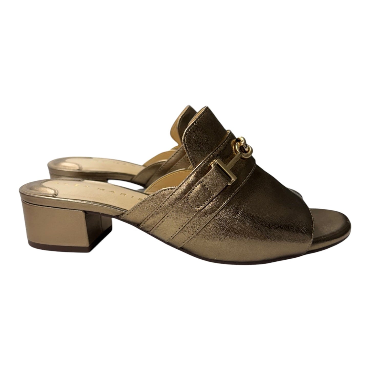 Sandals Heels Block By Alex Marie In Gold, Size:8.5