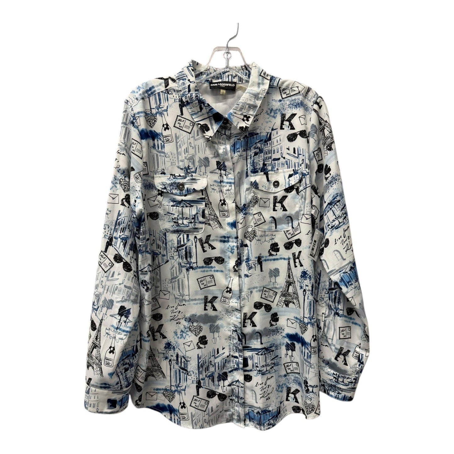 Blouse Designer By Karl Lagerfeld In Blue & White, Size:L