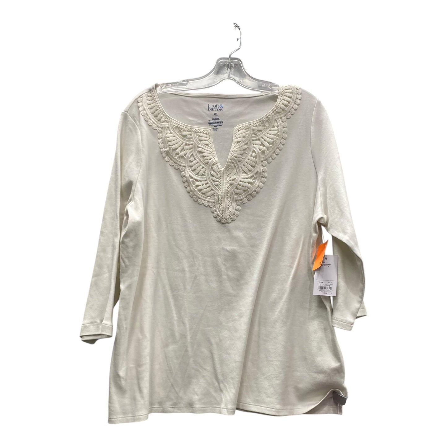 Top 3/4 Sleeve By Croft And Barrow In Ivory, Size:Xxl