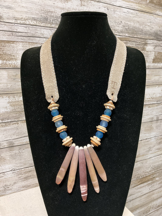Necklace Statement By  Cmb In Blue & Tan