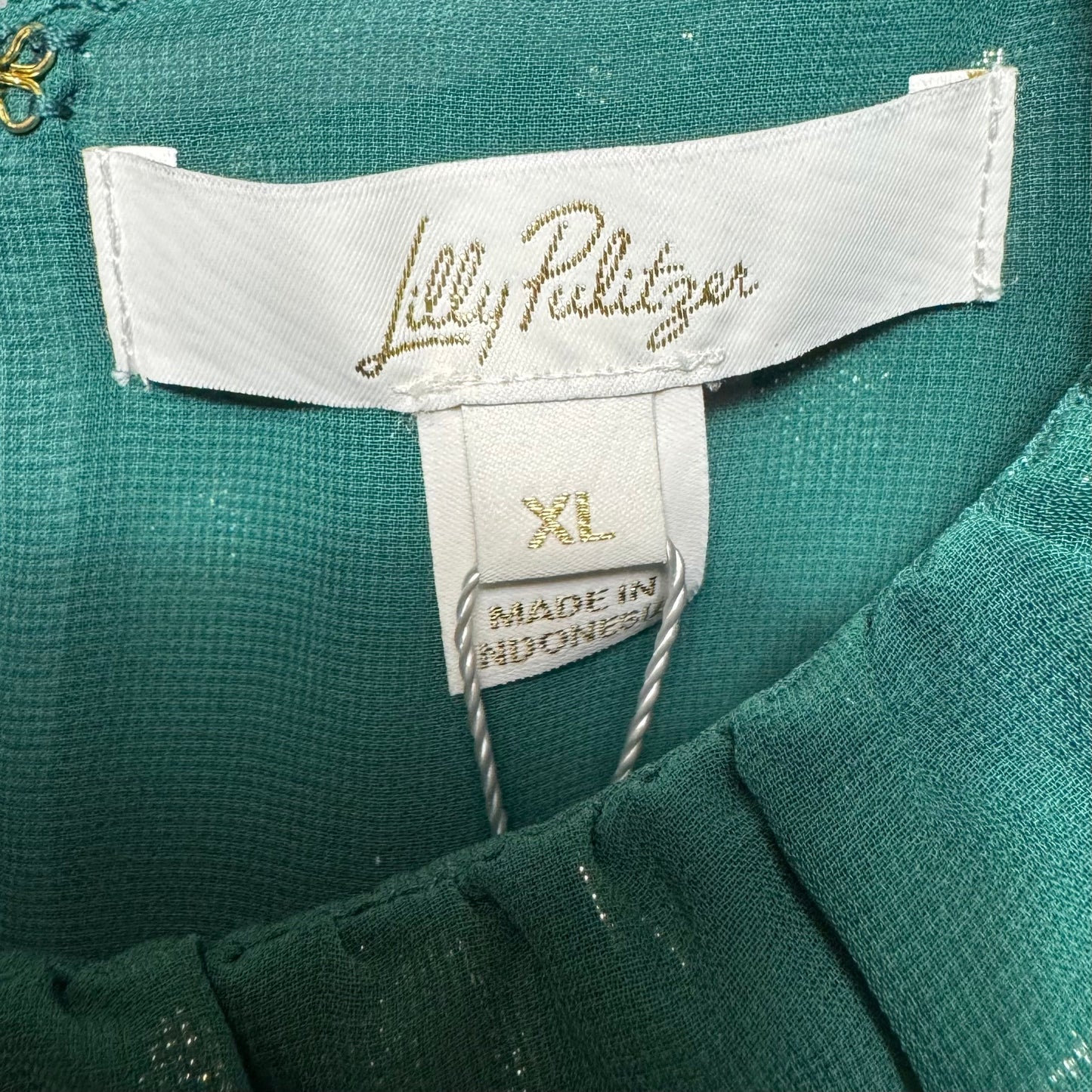 Rayalynne Silk Top Sleeveless Designer By Lilly Pulitzer In Villa Green Silk Bubbly Clip, Size: Xl
