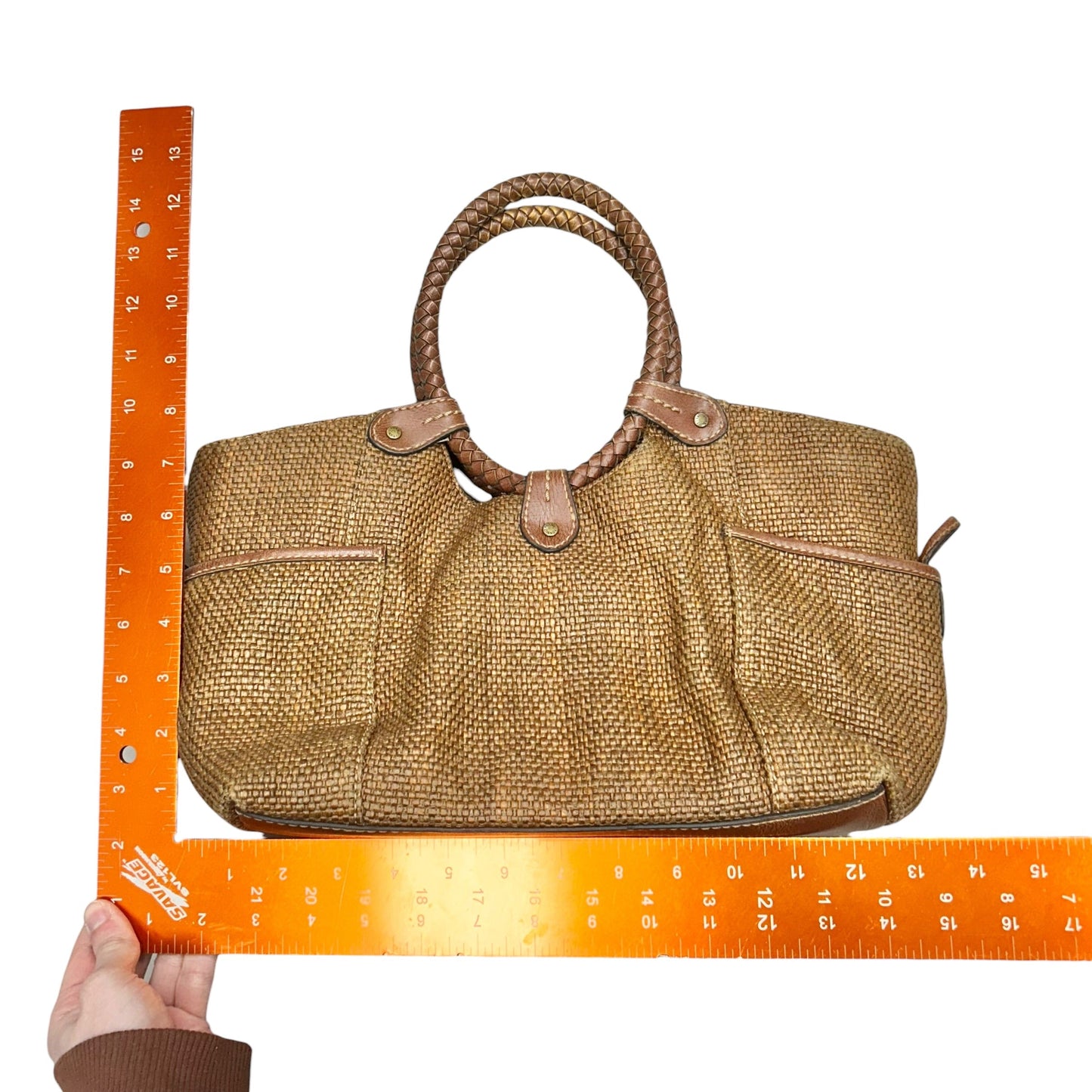 Handbag Leather By Fossil, Size: Medium