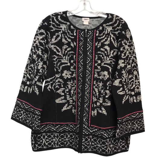 Sweater Cardigan By Chicos In Black & White, Size:Xl