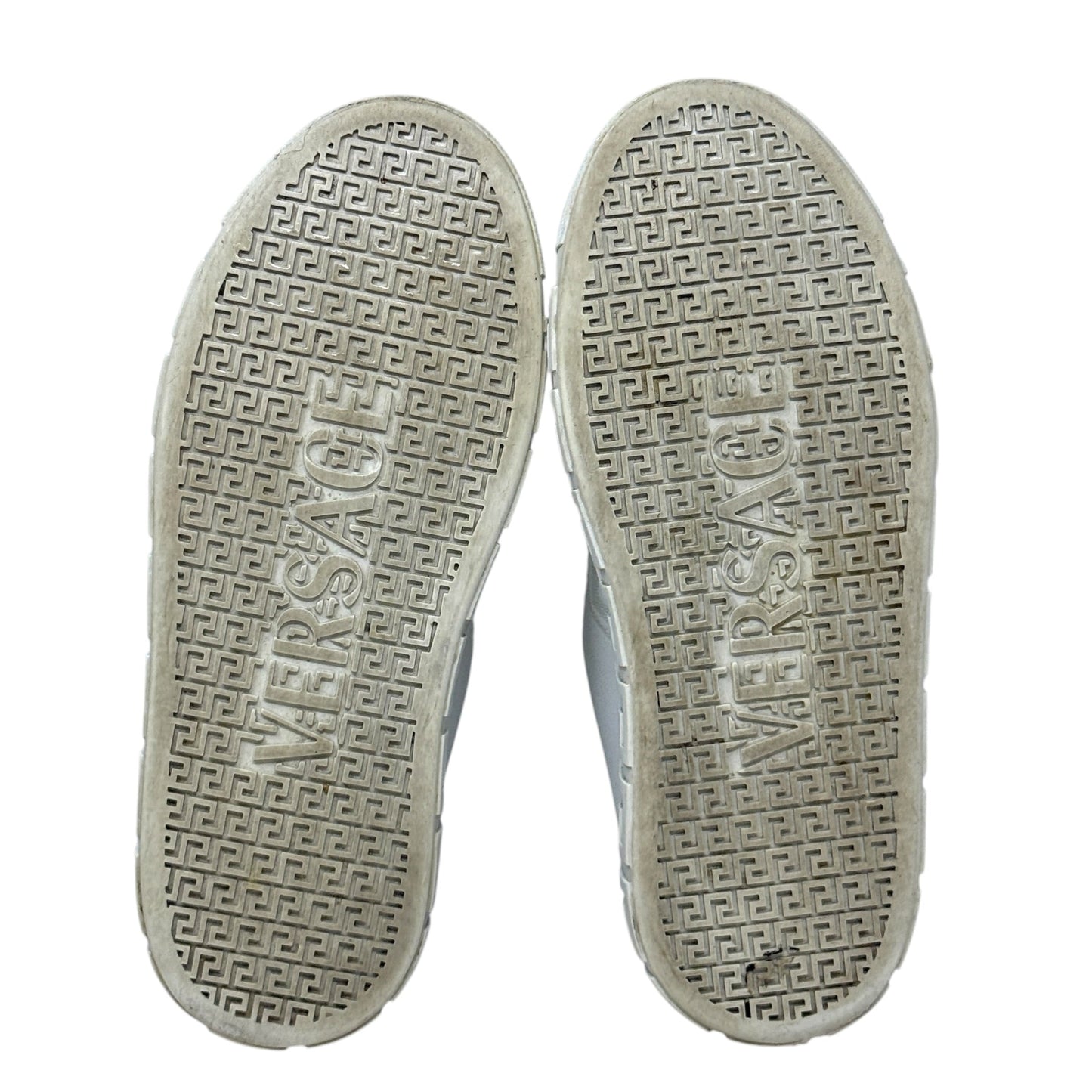 Greca Leopard Embroidered Sneakers Luxury Designer By Versace In White, Size: 7.5