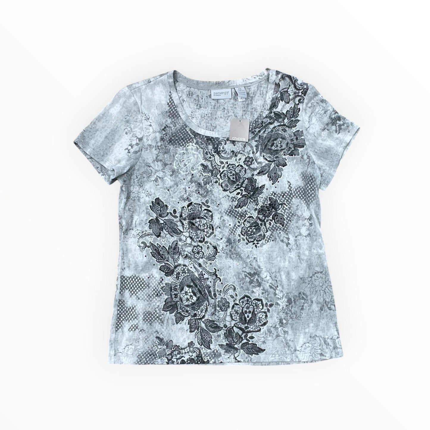 Top Ss By Chicos In Grey & White, Size:S