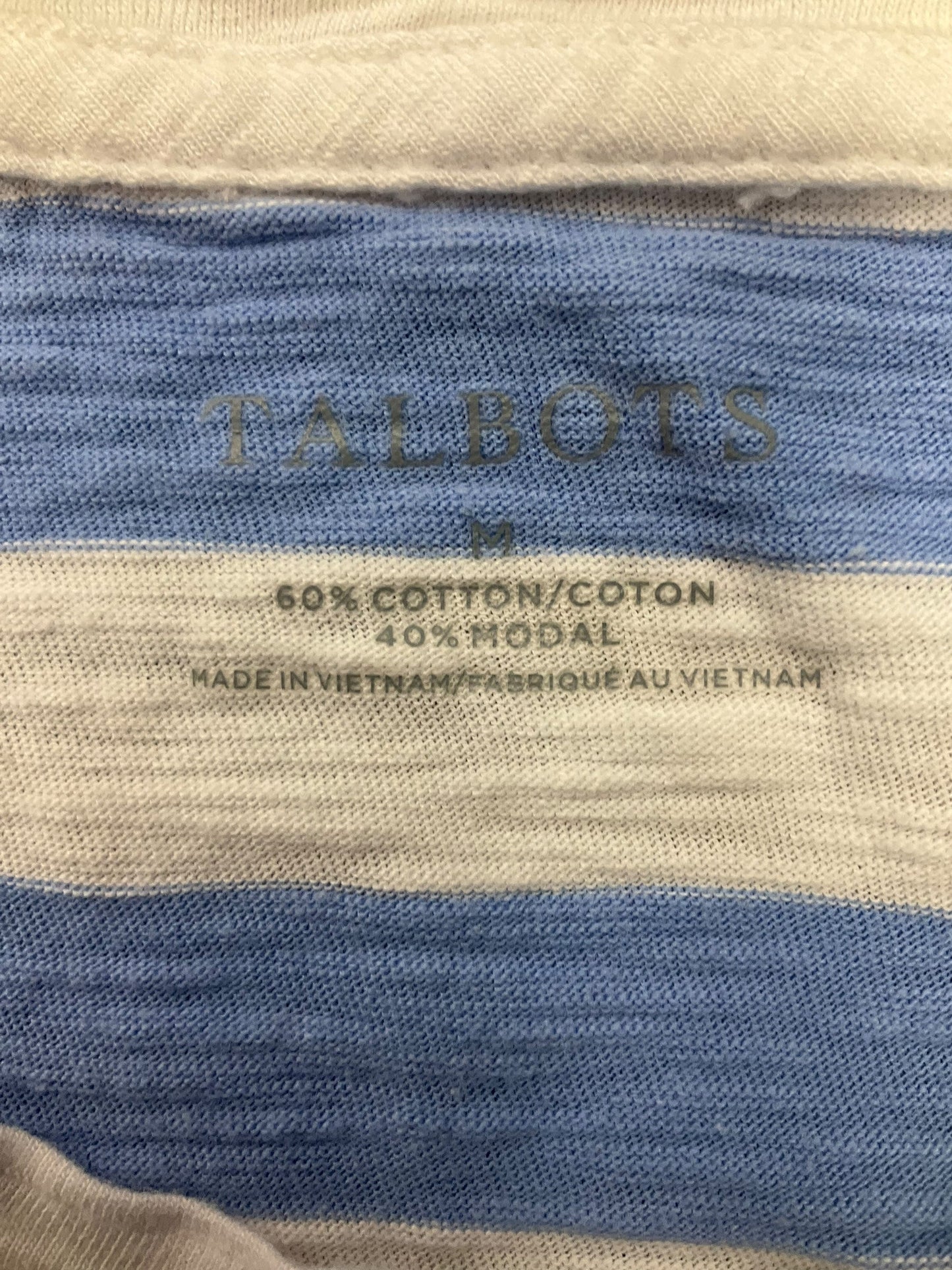 Top 3/4 Sleeve By Talbots In Blue & White, Size:M