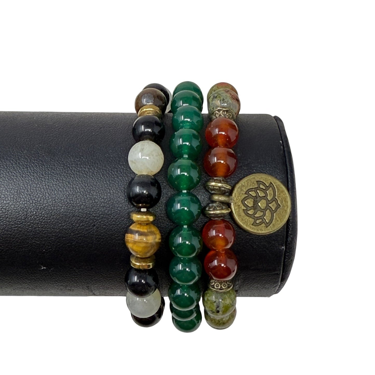 Multi Stone Beaded Stretch Bracelet Set, Size: 03 Piece Set
