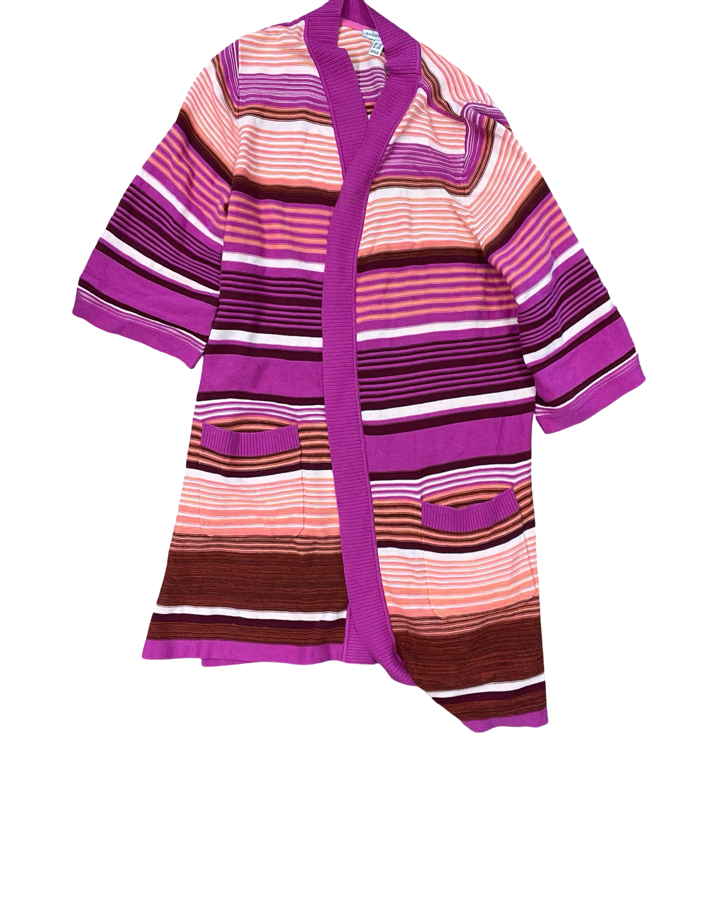 Cardigan By Isaac Mizrahi In Orange & Pink, Size:1X