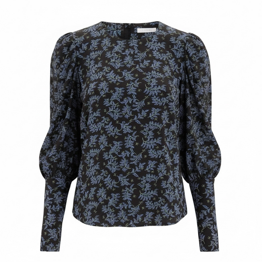 Clarke Puff Sleeve Top By Veronica Beard In Black & Blue, Size: 2