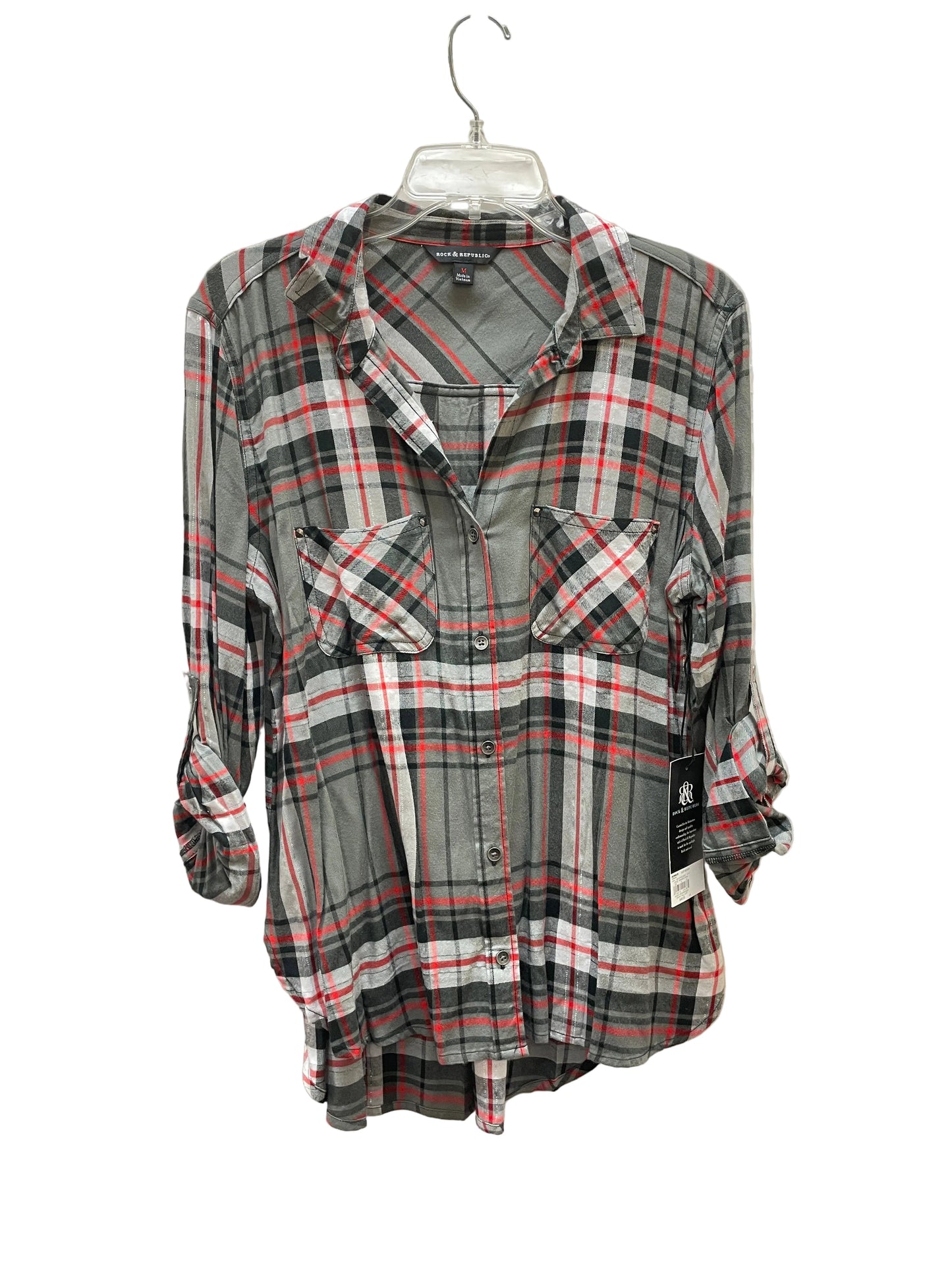 Top 3/4 Sleeve By Rock And Republic In Black & Grey, Size:M
