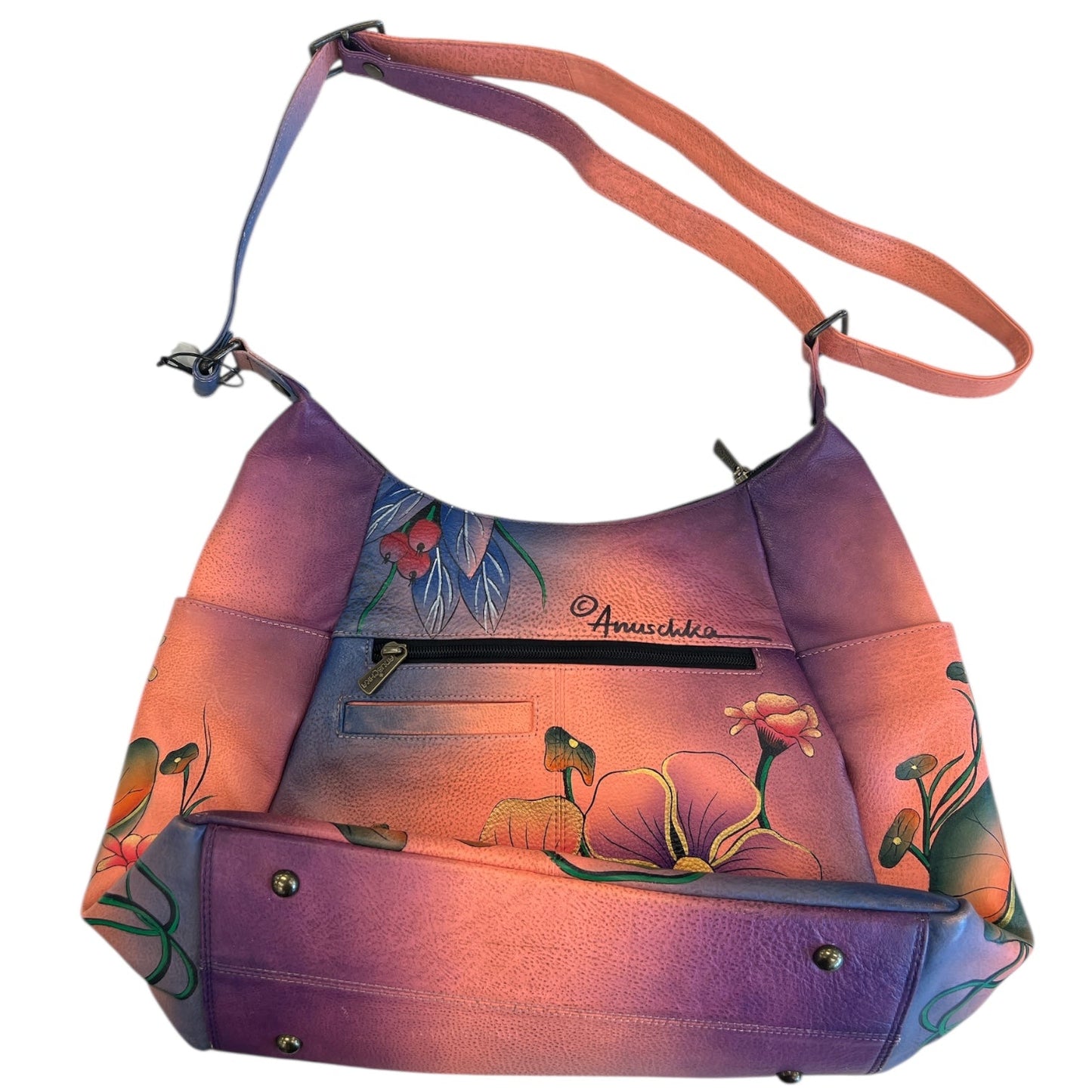 Handbag Leather By Anuschka In Floral Print, Size:Large