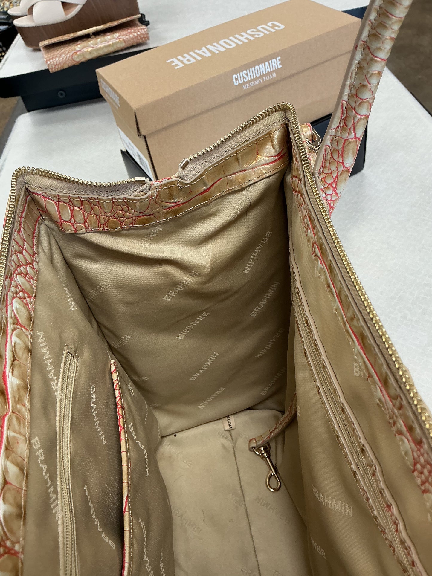 Handbag Designer By Brahmin In Orange & Tan, Size:Medium