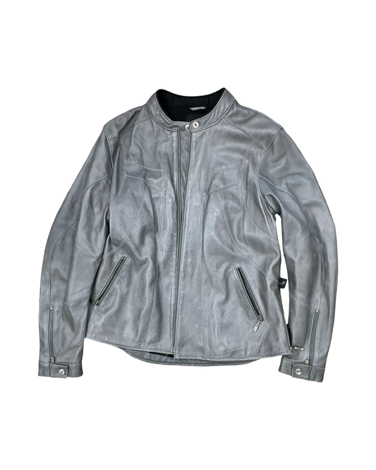 Jacket Moto Leather By Cmc In Grey, Size:L