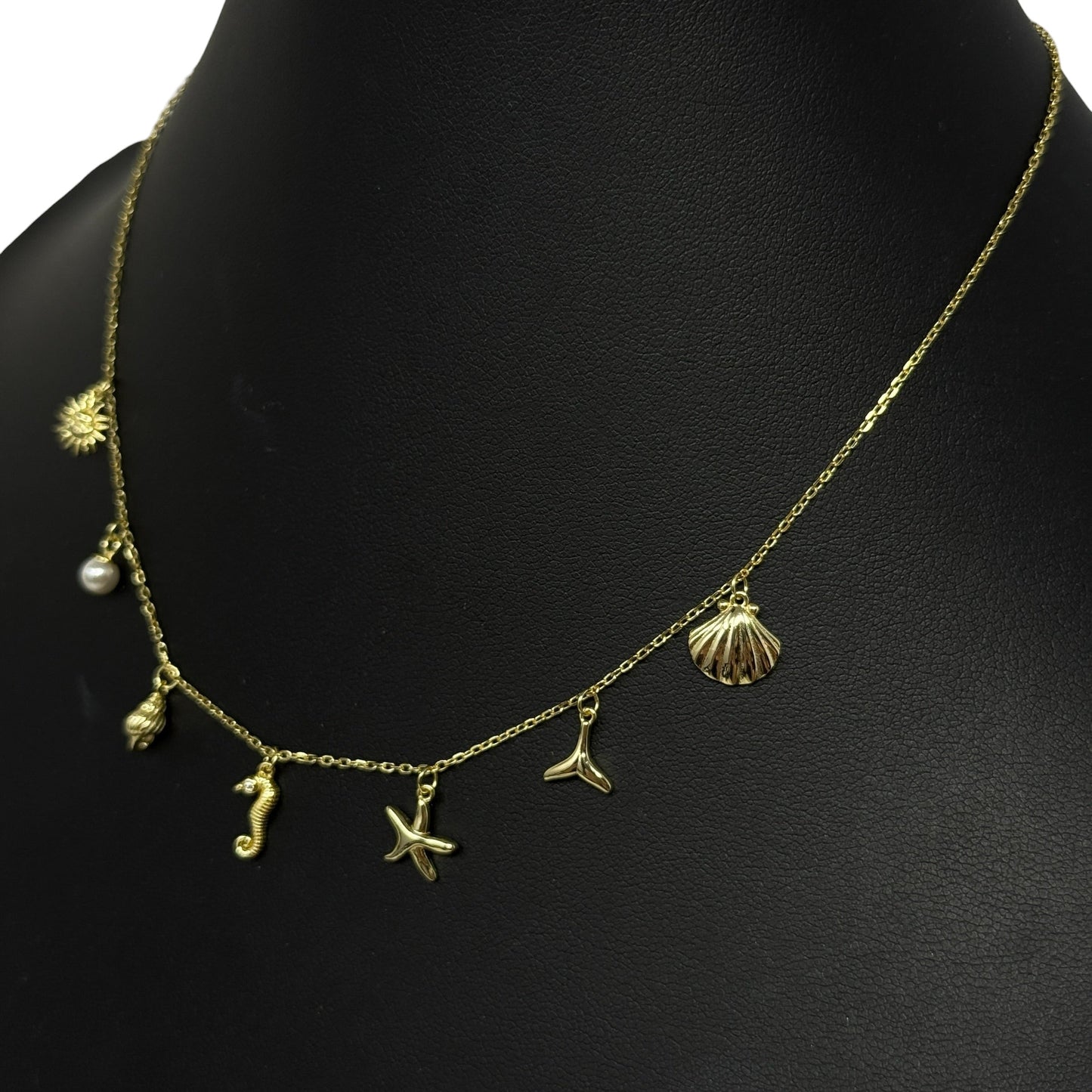 Gold Over Sterling Silver Sea Life Delicate Chain Charm Necklace