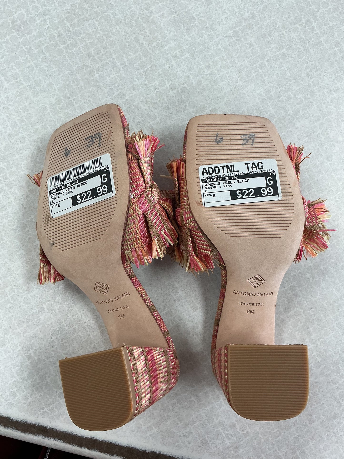 Sandals Heels Block By Antonio Melani In Orange & Pink, Size:6