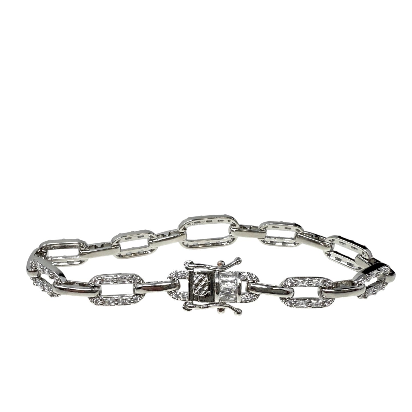 Silvertone Pave Link Bracelet
