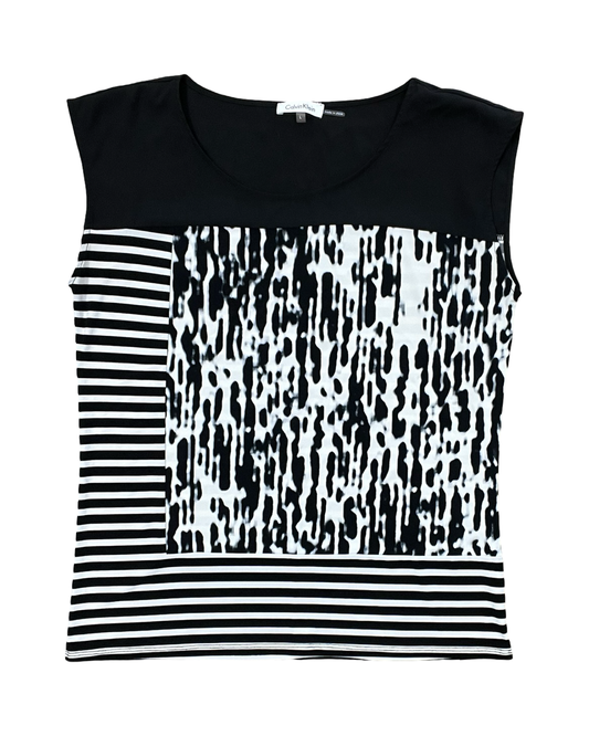Top Sleeveless By Calvin Klein In Black & White, Size:L